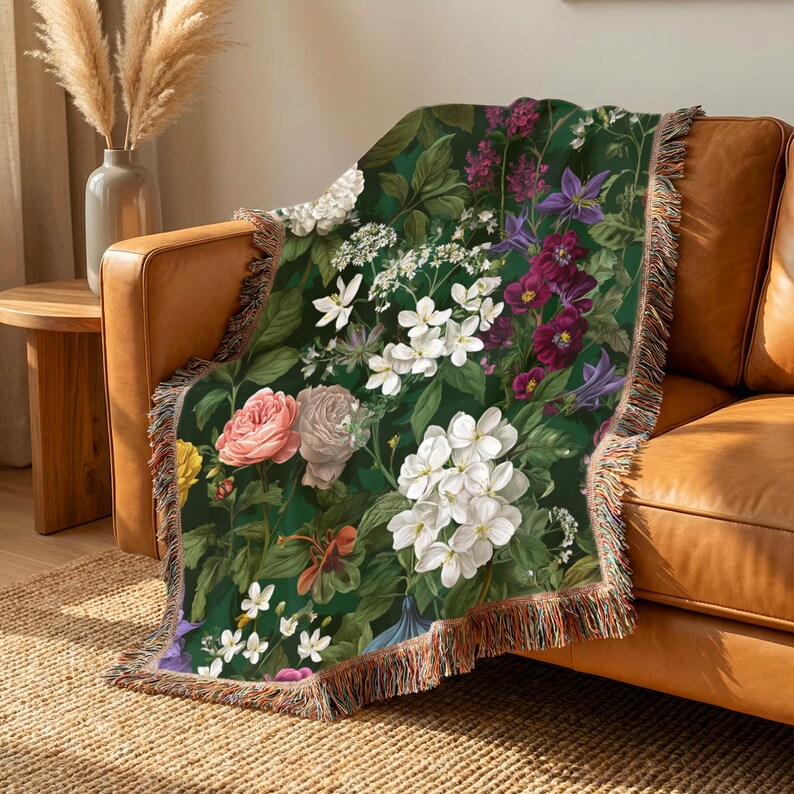 Vintage Colorful Floral Woven Blanket - PoeticWovens