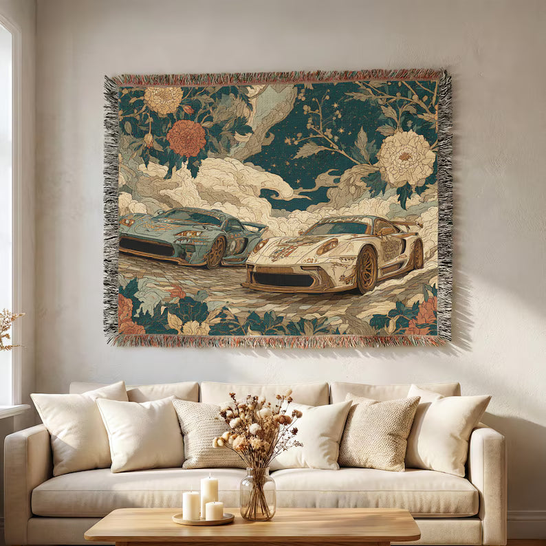 Retro Racing Cars Woven Blanket - PoeticWovens