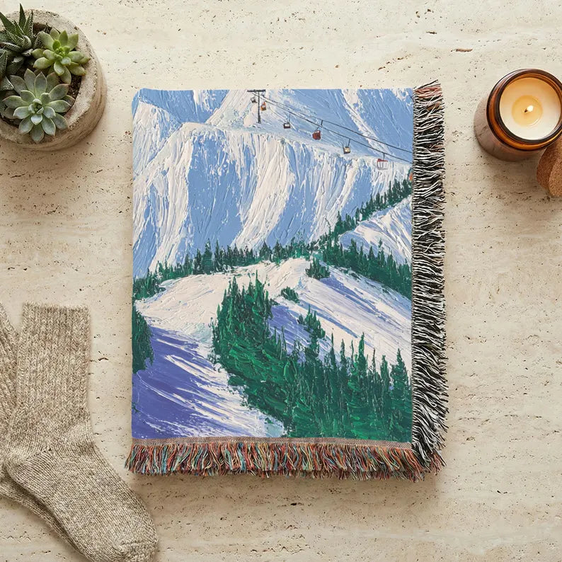 Mountain Ski Range Landscape Woven Blanket - PoeticWovens