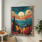Moonlit Mountain Colorful View - PoeticWovens
