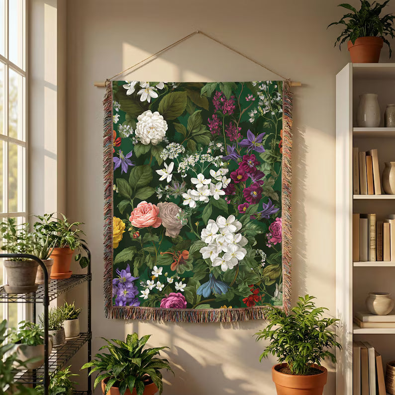 Floral tapestry Colorful woven blanket large wall art woven tapestry living room decor dorm room wall art