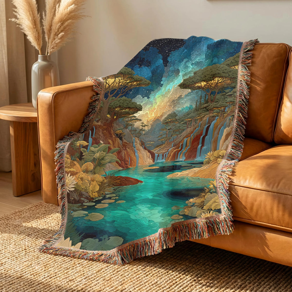 Mountain Waterfall Eerie Lake Woven Blanket - PoeticWovens