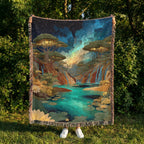 Mountain Waterfall Eerie Lake Woven Blanket - PoeticWovens