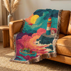 Surreal Lighthouse Nightscape Abstract Woven Blanket - PoeticWovens