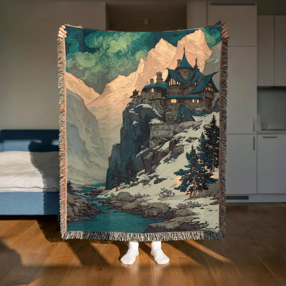 Abstract Mountain Landscape Fantasy Animated Woven Blanket - PoeticWovens
