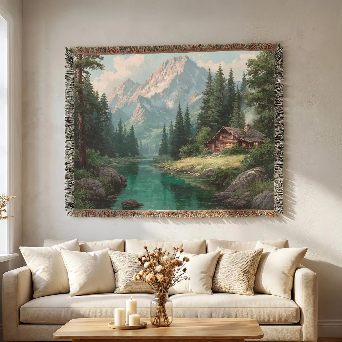 Lake house Nature all art Landscape large wall art dorm ecor living room wall art Woven Blanket
