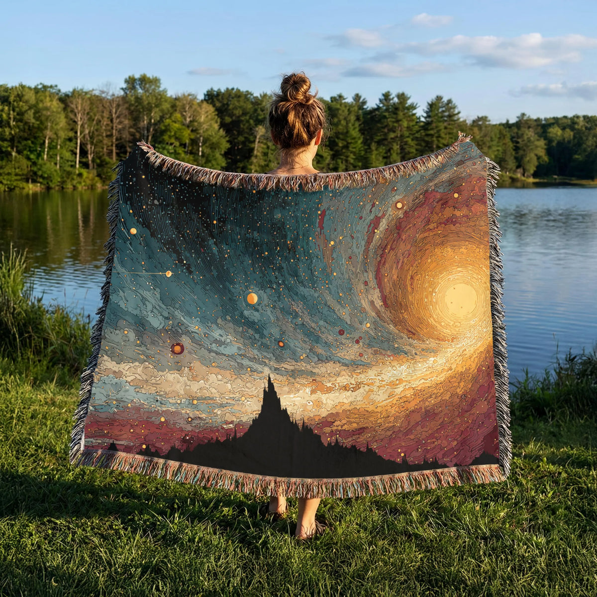 Night Sky Swirl Abstracto Woven Blanket - PoeticWovens