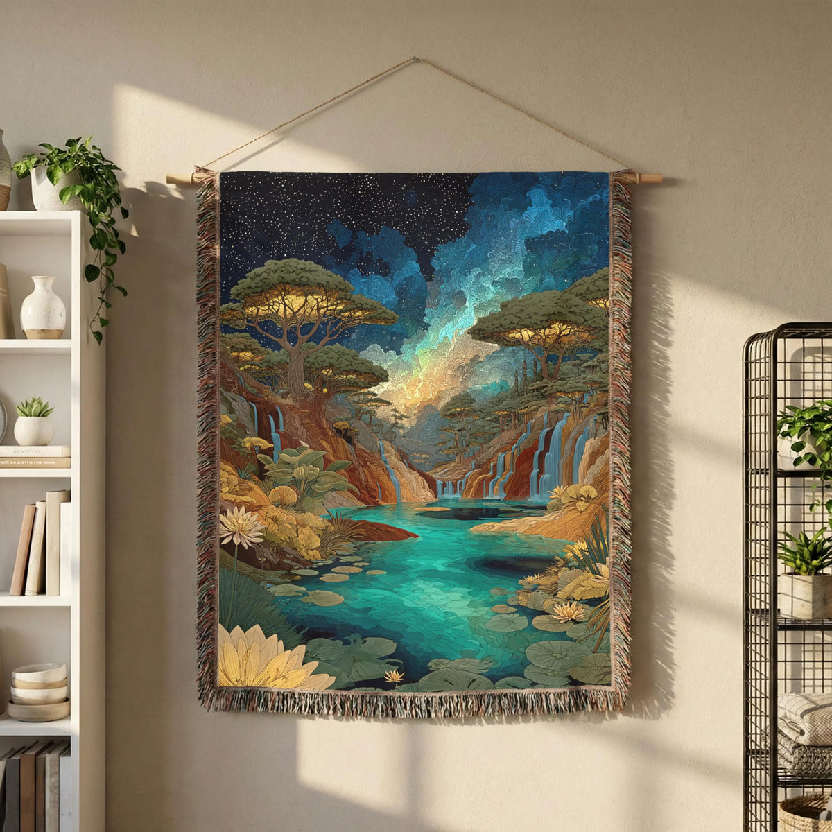 Eerie lake wall art woven blanket 