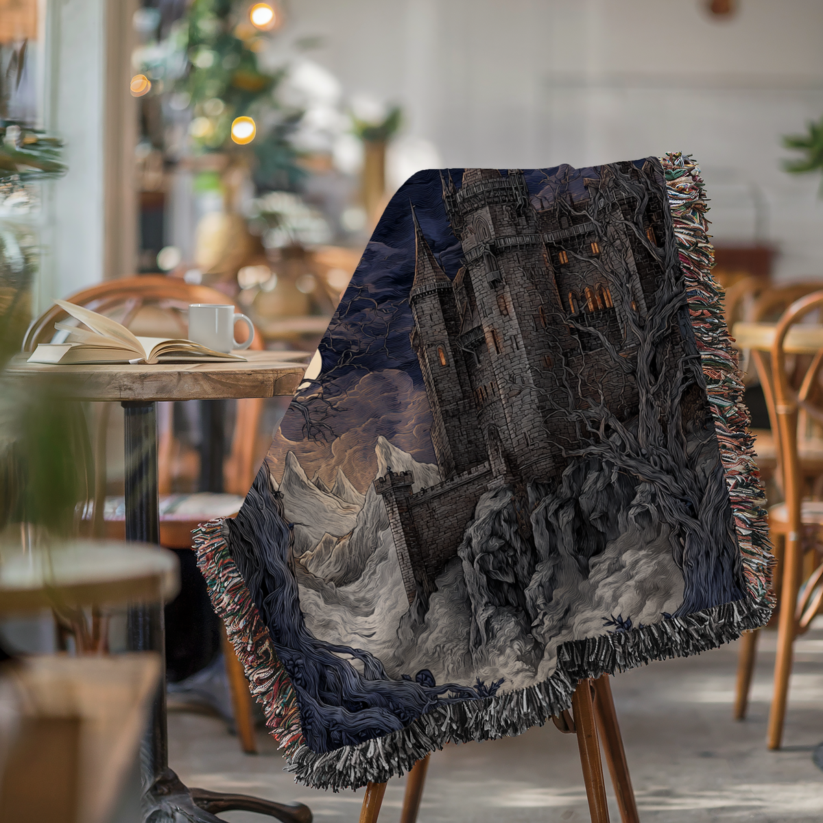 Victorian Moonlit Night Castle Woven Blanket - PoeticWovens